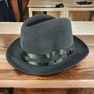 Bugsy Style Dark Gray Teardrop Crown Felt Fedora-Size SMALL (54-55 cm) 6.75